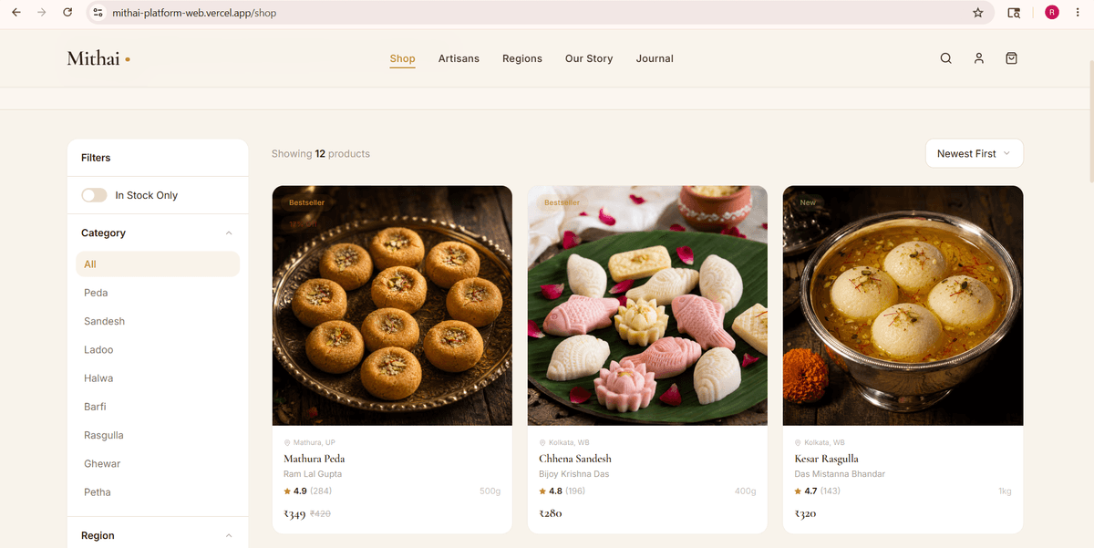 Mithai — Premium Indian Sweets E-Commerce screenshot 2